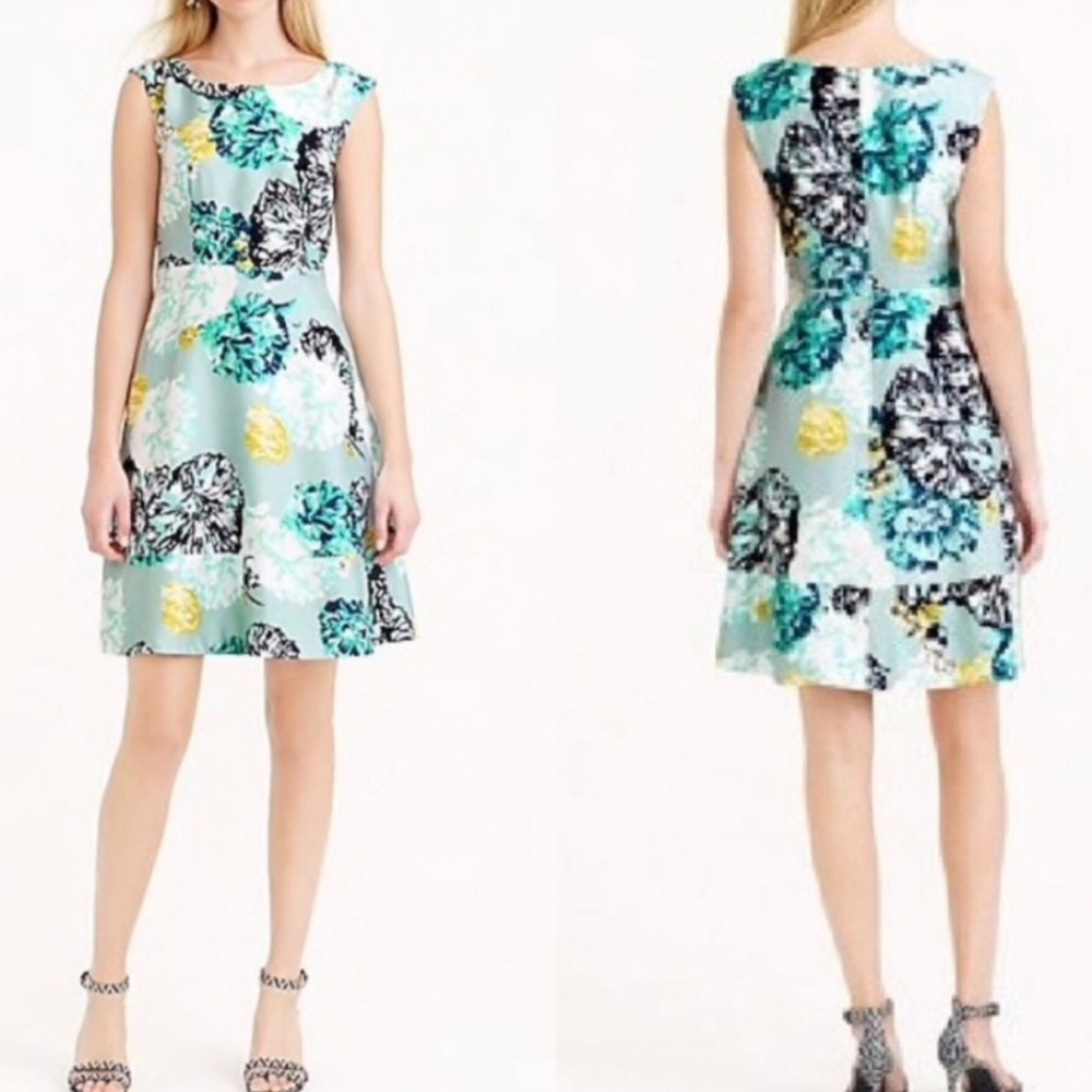 J. Crew Teal Aquatic Floral Silk Dress Sleeveless 6